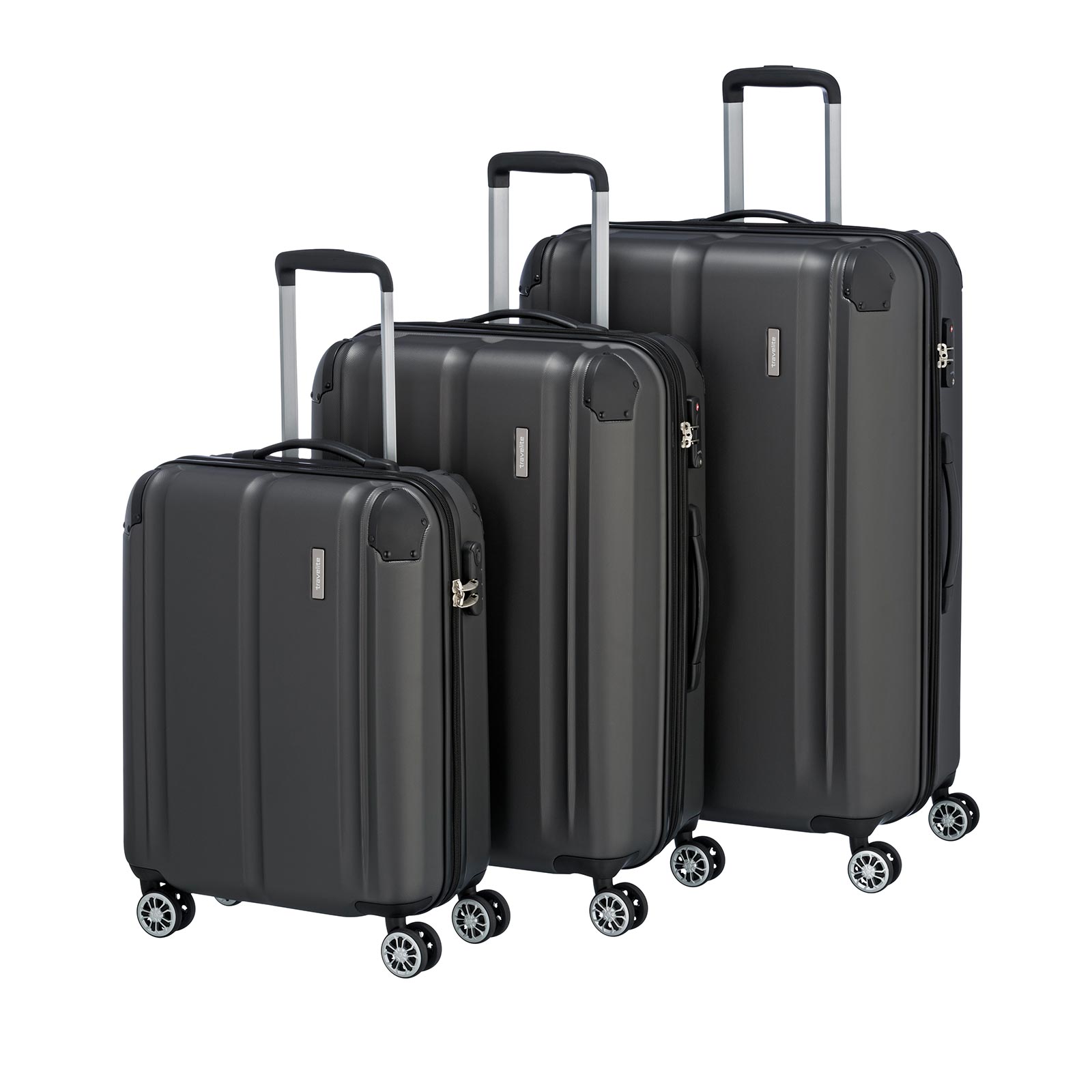 travelite City Koffer Set 3-teilig L/M/S 4 Rollen erweiterbar S-M-L, Grau